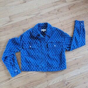 MARLED By Reunited Cropped Moto Jacket in Cotton Blend Denim Jacquard, Women's M